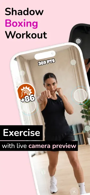Shadow boxing workout with live camera preview tracking punches