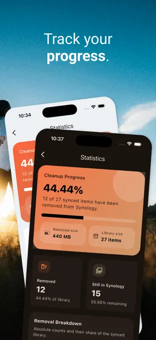 Cleanup progress statistics showing removed and remaining items